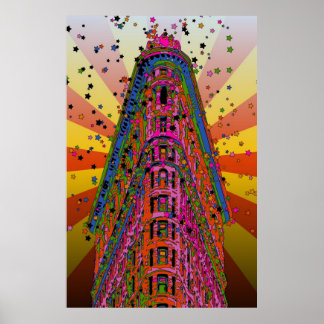Top of the Flatiron Building Reddish, Yellow Rays Poster