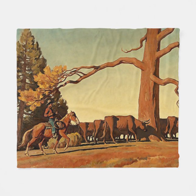 “Top of the Ridge” Western Art by Maynard Dixon Fleece Blanket (Front (Horizontal))