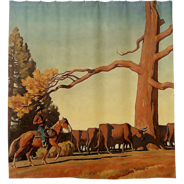 “Top of the Ridge” Western Art by Maynard Dixon Shower Curtain (Front)