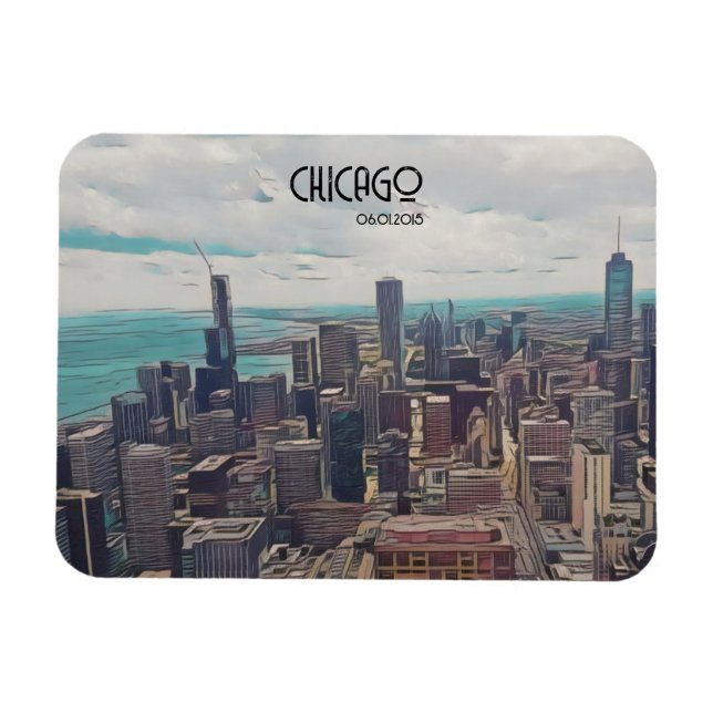Top of the World, Chicago, Customisable Date  Magnet (Horizontal)