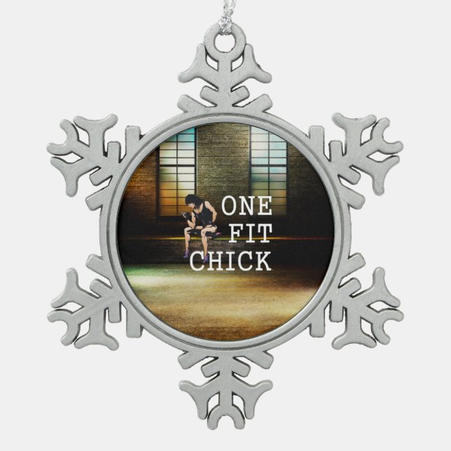 TOP One Fit Chick Snowflake Pewter Christmas Ornament (Front)