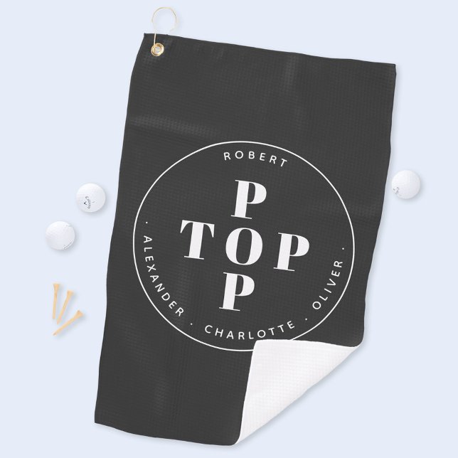 Top Pop Father Dad Personalised Family Name Golf Towel (Top Pop personalized father grandad children grandchildren name golf towel)