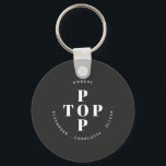 Top Pop Father Dad Personalised Family Names Key Ring<br><div class="desc">Show your father,  dad or grandfather how much you appreciate them with this cute Top Pop modern typography design.
Perfect for Father's Day,  birthdays and any other day!
Change the father and kid's names to customise.</div>