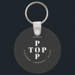 Top Pop Father Dad Personalised Family Names Key Ring<br><div class="desc">Show your father,  dad or grandfather how much you appreciate them with this cute Top Pop modern typography design.
Perfect for Father's Day,  birthdays and any other day!
Change the father and kid's names to customise.</div>