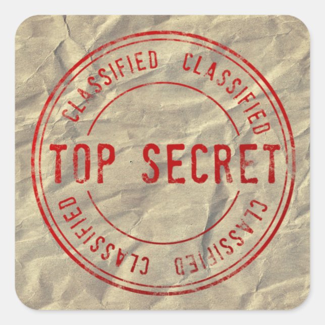 Top Secret Classifed on Wrinkled Kraft Paper Square Sticker (Front)