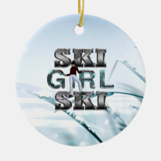 TOP Ski Girl Ski Ceramic Tree Decoration