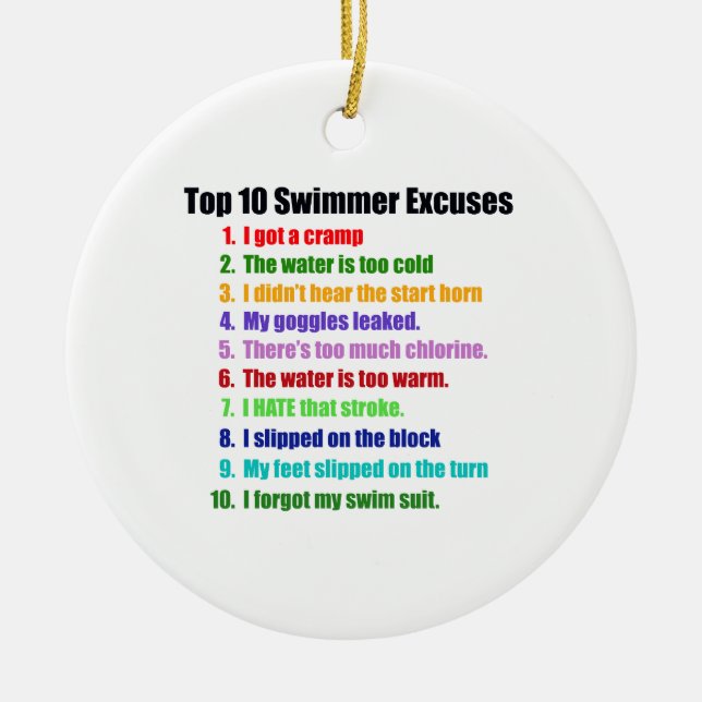 Top Ten Swimmers Excuses Ceramic Tree Decoration (Front)