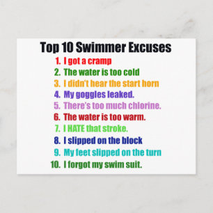 Top Ten Swimmers Excuses Postcard