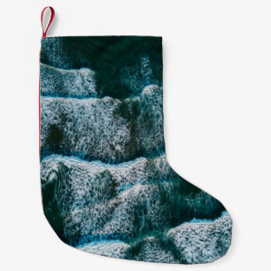 Top view photo of body of water small christmas stocking
