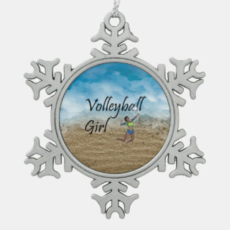 TOP Volleyball Girl Snowflake Pewter Christmas Ornament