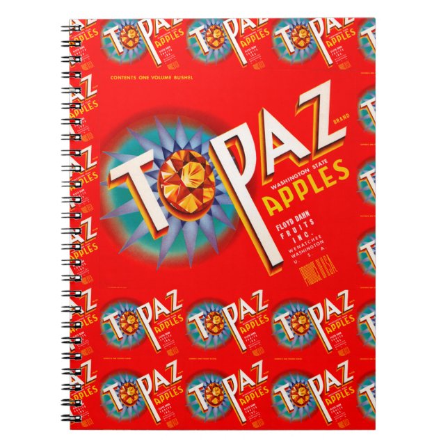 Topaz Apple Label multi print Spiral Notebook (Front)
