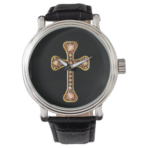 "Topaz" Christian Cross in Gold Watch