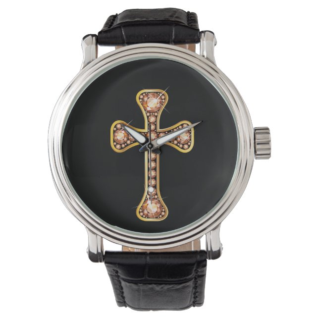 "Topaz" Christian Cross in Gold Watch (Front)