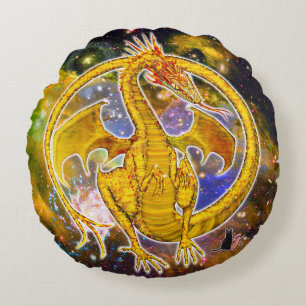 Topaz Cosmic Dragon Round Cushion