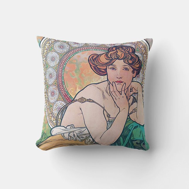 Topaz (Four Jewels), Alphonse Mucha Cushion (Front)