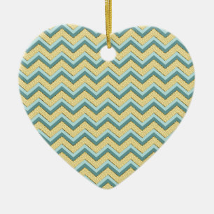 Topaz Glitter Chevron Pattern Ceramic Tree Decoration