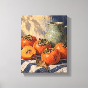 Topaz Persimmons on Indigo Stripes – Autumn Still Canvas Print