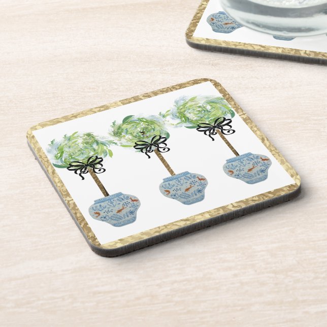 Topiaries Blue and White Ginger Jar Coasters (Left Side)