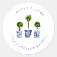 Topiaries Blue & White Happy Easter Label / Seal