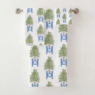Topiary Blue White Planter Box Bath Towel Set