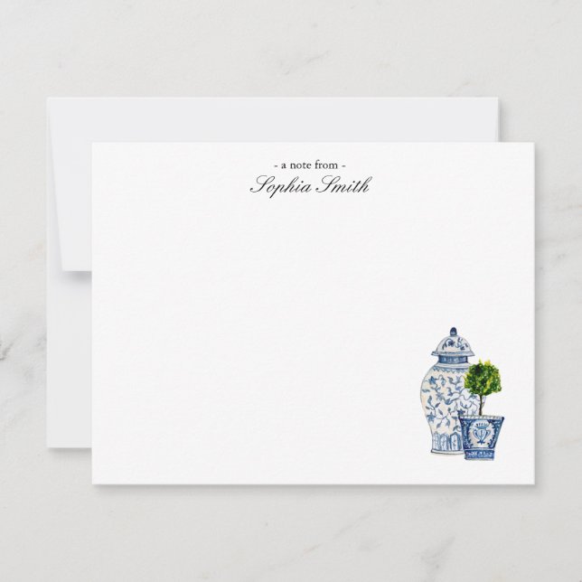 Topiary, Blue & white pottery flat Thank You Card (Front)