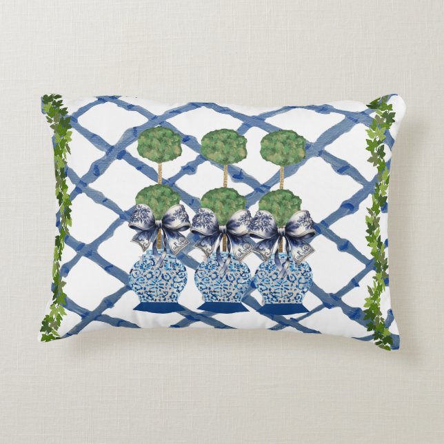 Topiary Chinoiserie Ginger Jar Jars Lumbar  Decorative Cushion (Back)
