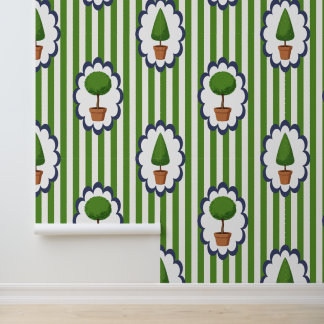 Topiary Garden Green Cabana Stripe Peel & Stick Wallpaper