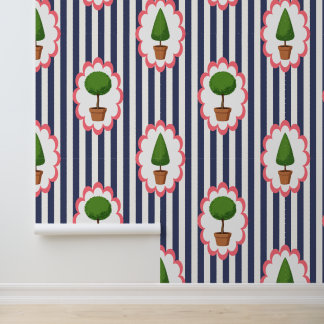 Topiary Garden Navy Cabana Stripe Peel & Stick Wallpaper