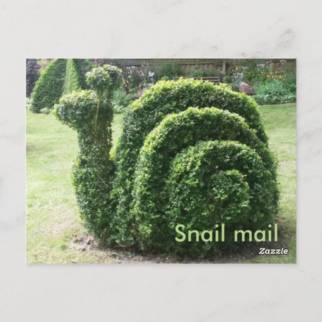 Topiary garden snail mail cute fun green postcard (Back)