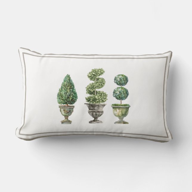 Topiary Tree in Stone Planters  Lumbar Cushion (Front)