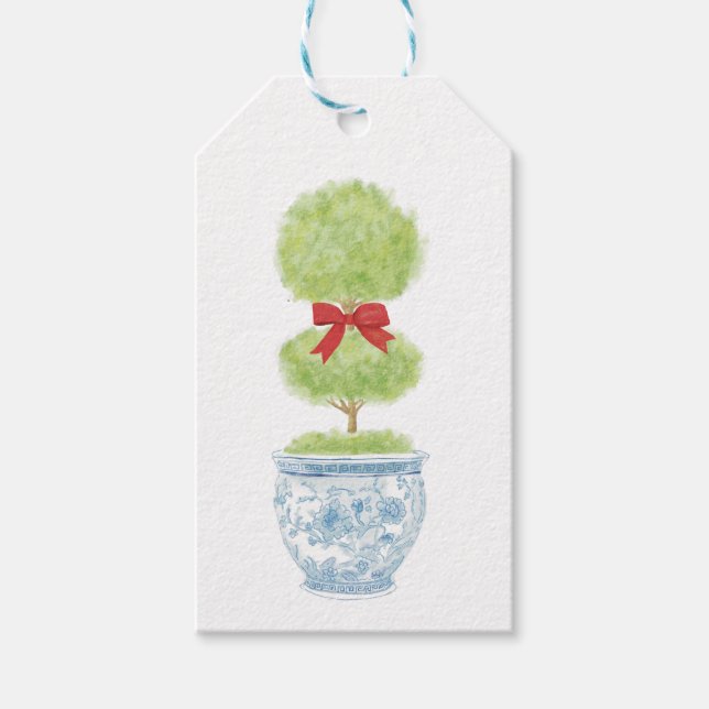 Topiary with Bow Christmas Chinoiserie Tag (Front)