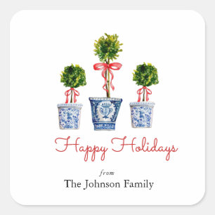Topiary with red bow Holiday square  Sticker