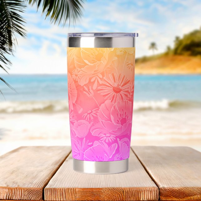 Topical floral rainbow gradient insulated tumbler (Beach)