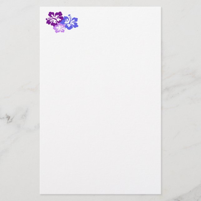 Topical Hibiscus Flower in Blue, Purple and Lilac Stationery (Front)