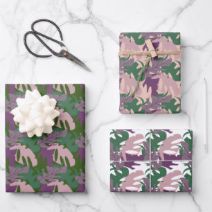 Topical Leaf Monstera Purple Green Jungle Wrapping Paper Sheet