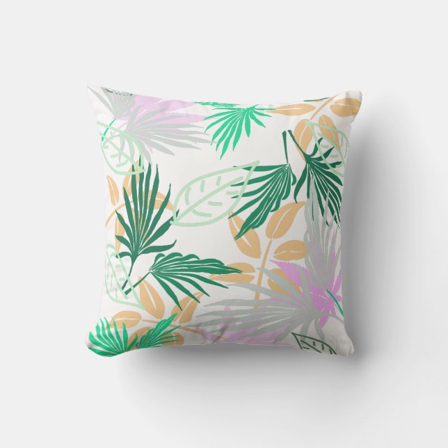 Topical Palm Tree Leaves Pattern Cushion Pillow (Front)