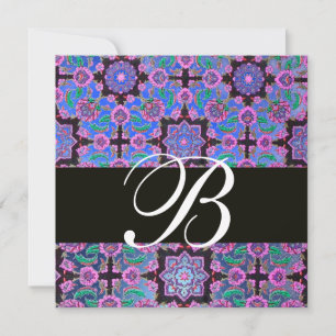 TOPKAPI BLUE BLACK DAMASK MONOGRAM pink purple Invitation