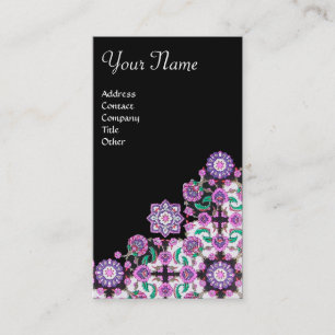 TOPKAPI,FLORAL DAMASK PINK BLACK DAMASK FLOWERS BUSINESS CARD