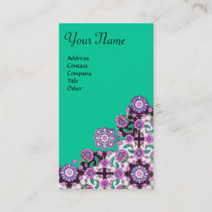 TOPKAPI,FLORAL PINK GREEN  ORIENTAL DAMASK FLOWERS BUSINESS CARD