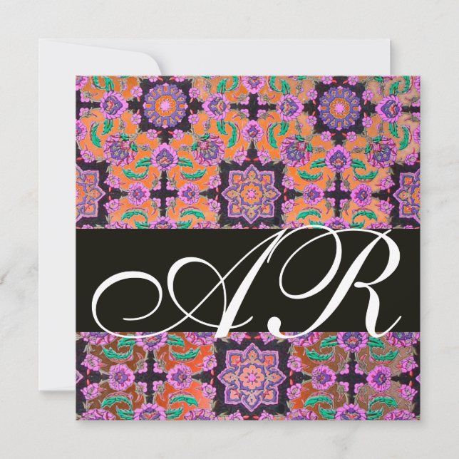 TOPKAPI ORANGE BLACK PINK  DAMASK MONOGRAM yellow Invitation (Front)