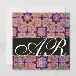 TOPKAPI ORANGE BLACK PINK  DAMASK MONOGRAM yellow Invitation