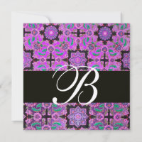 TOPKAPI PURPLE BLACK DAMASK MONOGRAM pink green