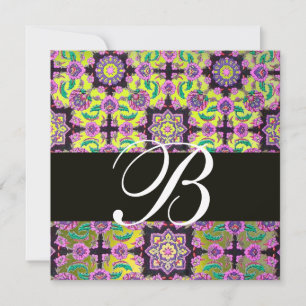 TOPKAPI YELLOW BLACK DAMASK MONOGRAM pink green Invitation