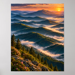 Topo Ridge Dawn Topographic Mountain Poster