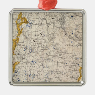 Topographic and Glacial Map of New Hampshire Metal Tree Decoration