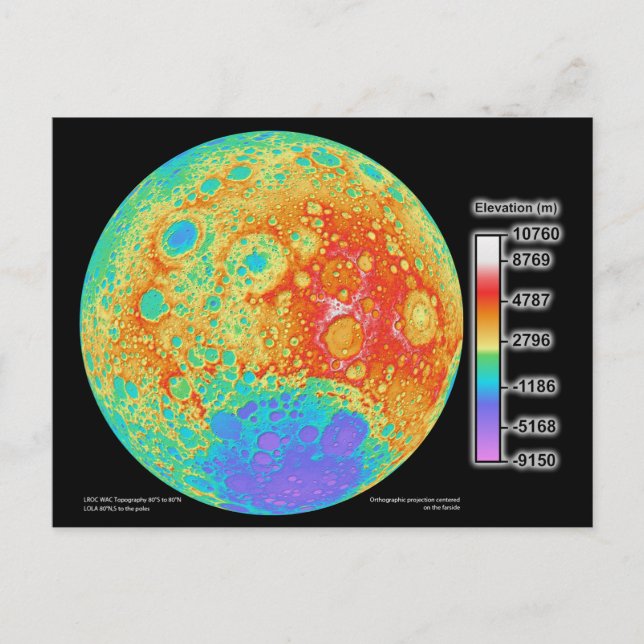 Topographic Colour Map of the Moon's Lunar Surface Postcard (Front)