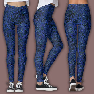 Topographic Line Pattern   Midnight Sapphire Leggings