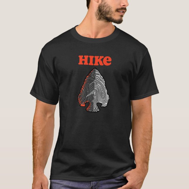 Topographic Lines Arrowhead Hiking Graphic Retro   T-Shirt (Front)