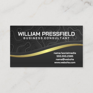 Topographic Lines   Gold Black Sleek Business Card