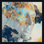 Topographic Mind Flow Colorful Profile Poster<br><div class="desc">A luminous human profile in pale white and beige becomes a living canvas for swirling topographic lines and radiant color waves. Electric turquoise, fiery orange, coral, golden yellow, and teal contours ripple across the face like visible thoughts, emotions, or universal energy, while subtle earthy brown textures reveal deeper layers beneath....</div>